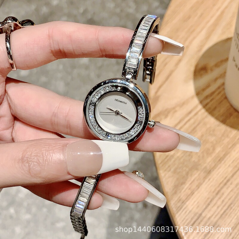 REBIRTH Lipov 2023 New Mobile Rhinestone Fashion Simple Watch Women's Bracelet Watch Shake Tone Live