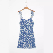 22款H908法式少女复古度假一字领吊带碎花印花修身显瘦高腰连衣裙