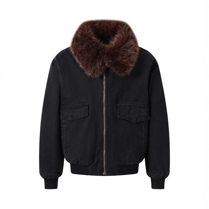 25S Correct Version Nanyou High Board P Family Back Inverted Triangle Mink Lapel Fur Collar Denim Jacket Unisex Coat