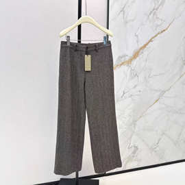 深圳南油26早春款复古气质毛呢人字纹中高腰显瘦阔腿直筒西装裤女