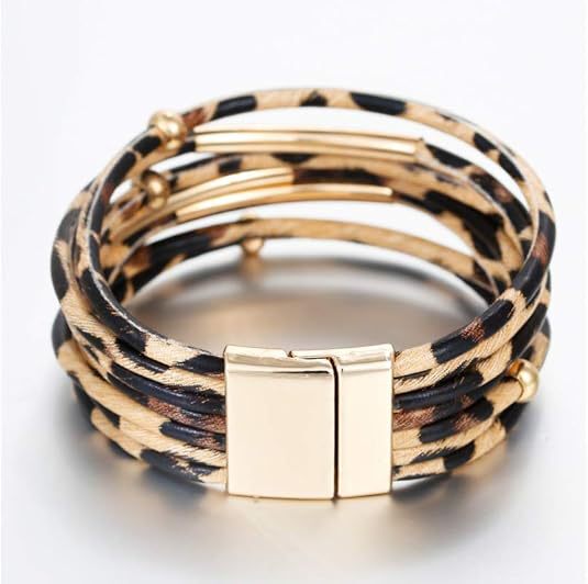 Cross-Border Hot-Selling Leopard Print Bracelets, European and American Hot-Selling Bracelets, Leather Multi-Layer Wristbands, Bracelets, Fashionable Personalized Bracelets, Magnetic Buckles