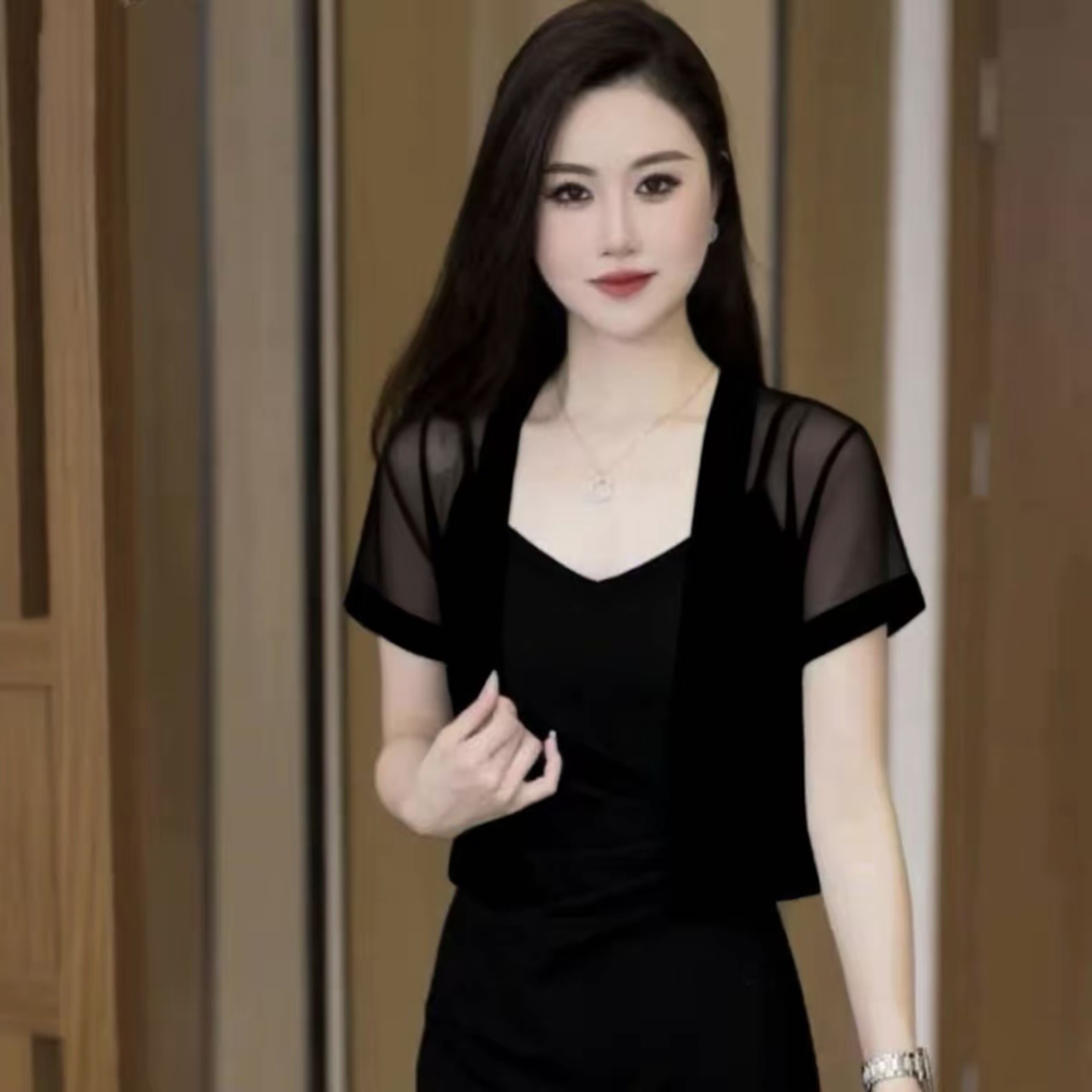 Summer Lightweight Sunscreen Cardigan Top With A Small Shawl And Mesh Short Sleeves_voghion.com
