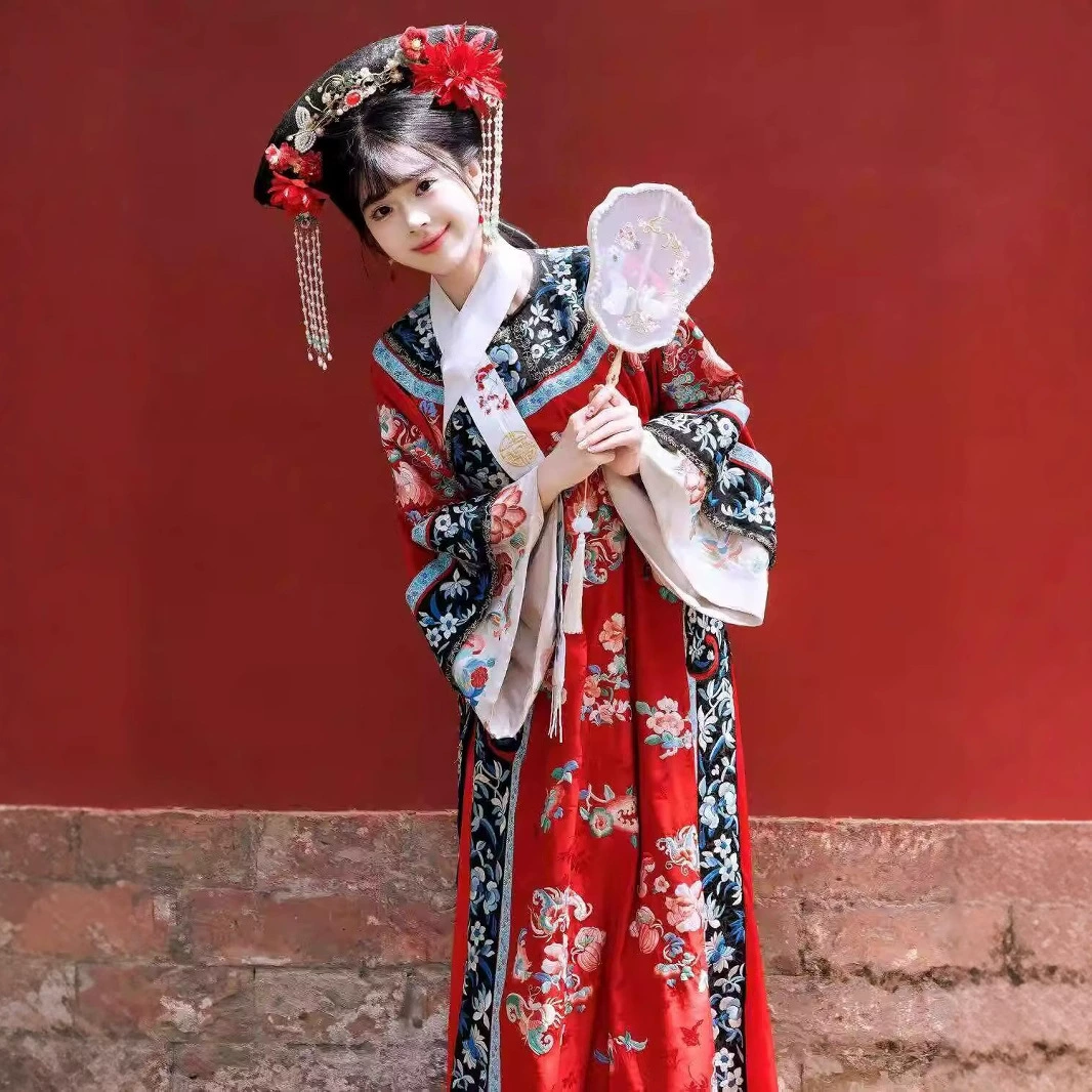 Коллекция Nanya Young Noble Consort Женская одежда династии Цин Пальто-мандалин династии Цин Платье с флагом Женское платье с принтом в китайском стиле в дворцовом стиле Ханьфу.