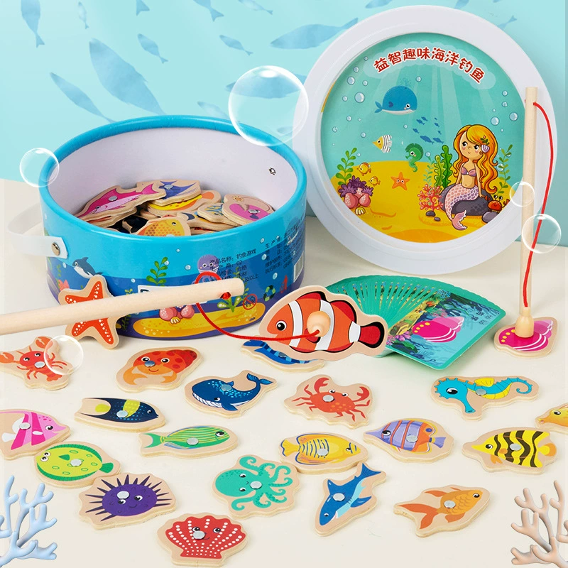 Детская головоломка Монтеса Раннее образование Учебные пособия для детей Магнитная рыбалка игра родитель-ребенок интерактивная деревянная игрушка Подарки для мальчиков