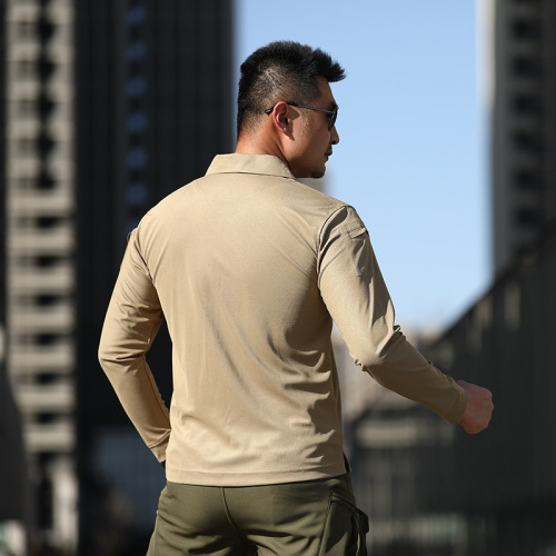 New summer outdoor tactical clothing slim and breathable military training camouflage lapel training suit long-sleeved quick-drying T-shirt