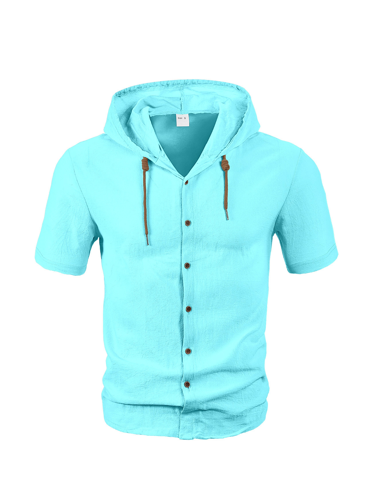 Amazon americano lino camisa de hombre comercio exterior moda ocio verano transpirable delgado con capuzas de manga corta chaqueta cardián