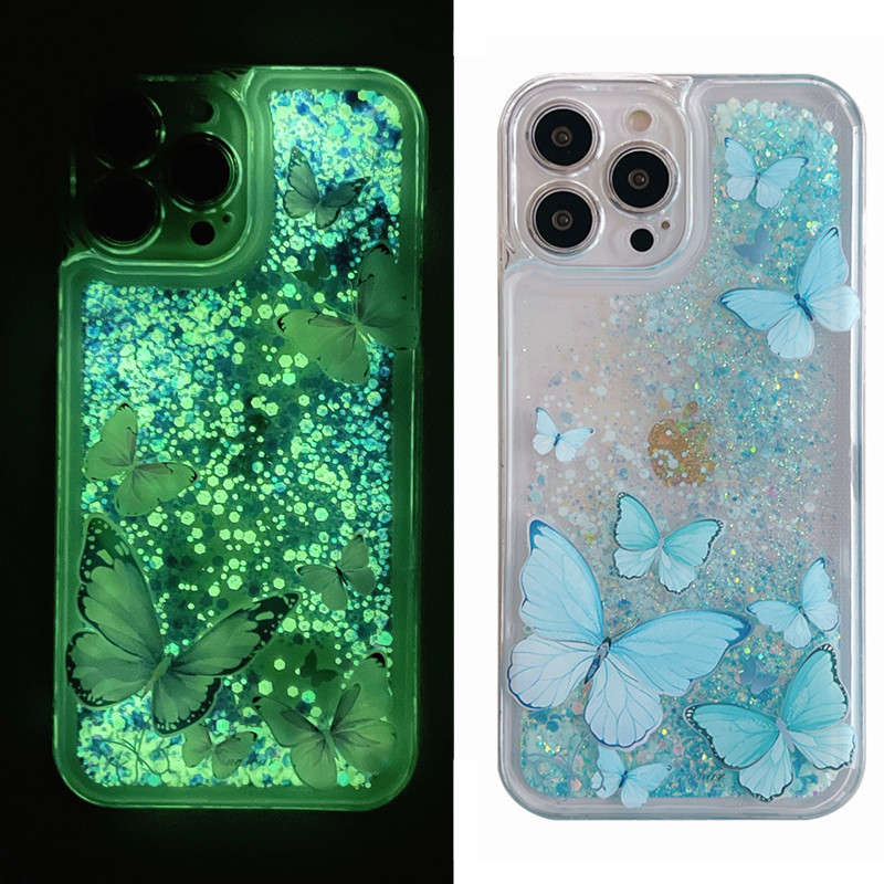 Luminous Quicksand Butterfly iPhone 17 Phone Case 1612 Glitter Suitable for iPhone 14 15 Cross-Border 11 Simple Style