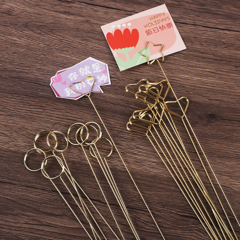 Clip de tarjeta de metal estilo coreano chapado en oro titular de la tarjeta flor material de embalaje ramo titular de la tarjeta