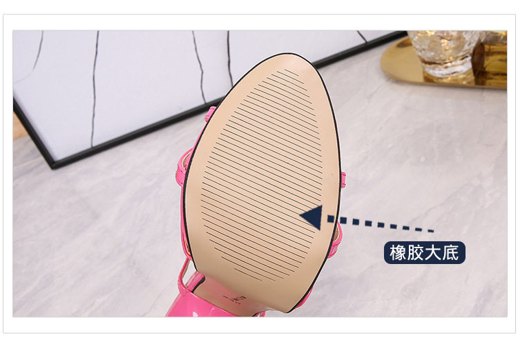 Dép sandal nữ quai ngang gót nhọn kim loại siêu cao, phong cách châu Âu và Mỹ — Màu đen, Màu đỏ, Đỏ đào chi tiết 8