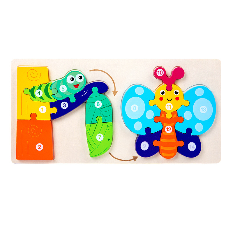 Puzzles de madera para bebés pequeños, niños, niños, niños, niños, animales, juguetes de ensamblaje