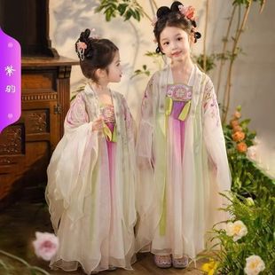 New Style. Purple Feather Girls' Hanfu Spring and Autumn Style Children's Fairy Robe with Large Sleeves Chinese Style Dress Set