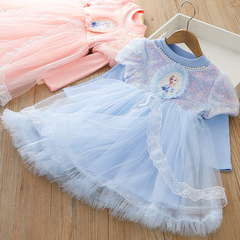 Elsa 2024 Spring New Girls Dress Elsa Frozen Princess Dress Lace Tutu Birthday Gift