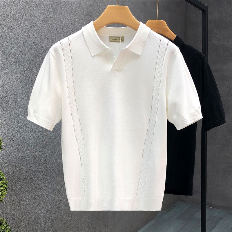 Light Luxury Lapel Short-sleeved Sweater Men's Trendy Brand Summer Thin Half-sleeved Sweater 2024 New Men's Ice Silk Top