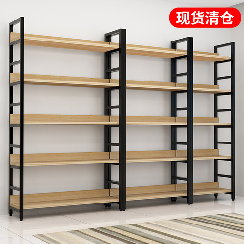 Multi-layer steel and wood bookshelf warehouse shelf home floor standing display stand simple bookcase storage rack supermarket display rack