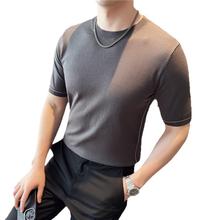 中老年男爸爸装25新款可机洗男士T恤圆领轻薄透气短袖针织打底衫