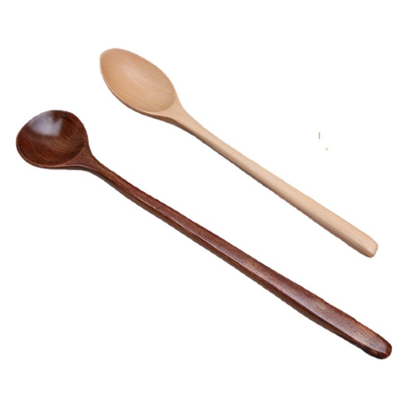 Cuchara de mango largo de estilo japonés de madera maciza vajilla para el hogar cuchara de sopa de pintura grande cuchara de mezcla de café preparada cuchara de madera de helado al por mayor