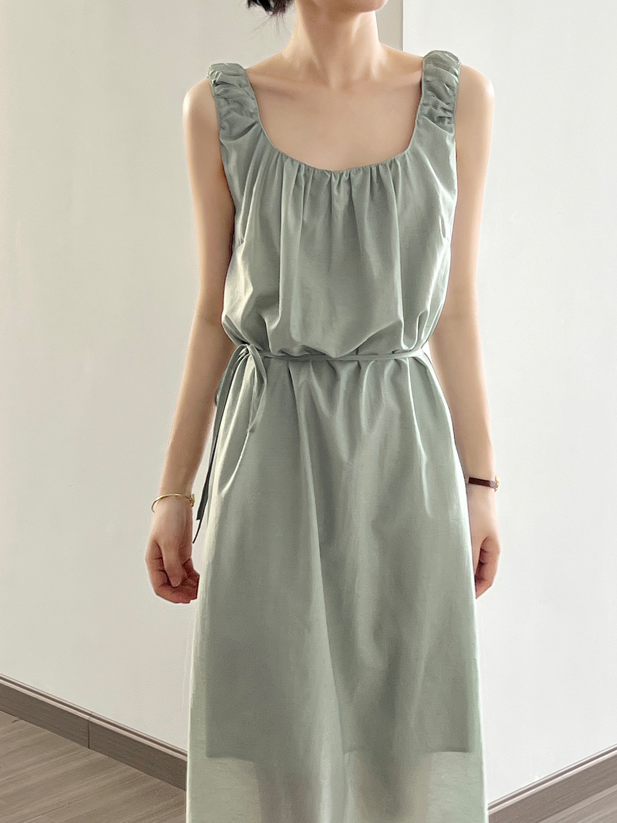 Design Sleeveless Dress Summer Lace up U Neck Backless Mid Length Vest Dress