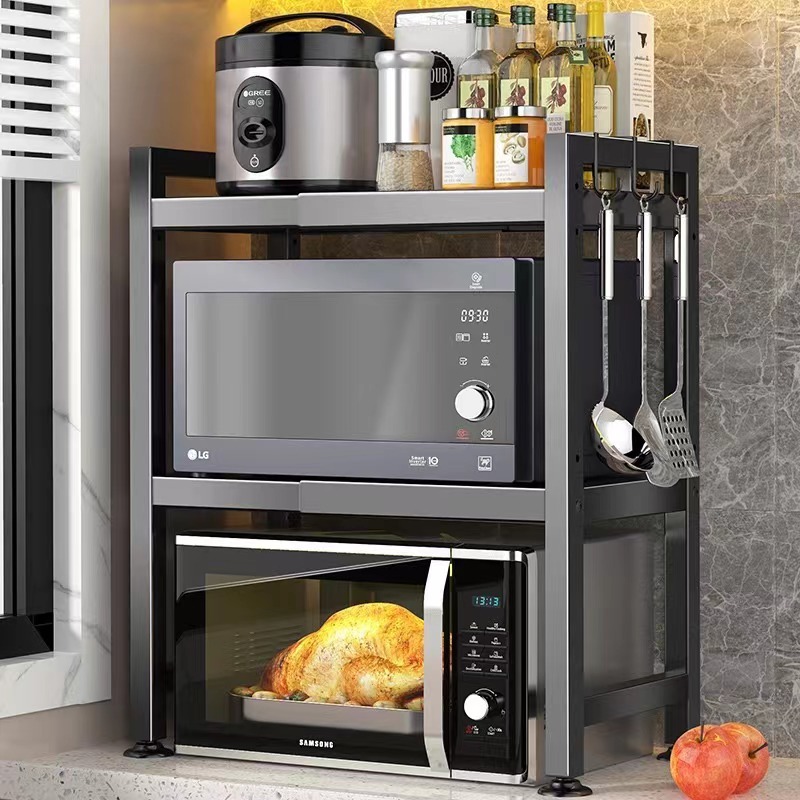 Microwave shelf layer two retractable without drilling oven electric rice cooker multi-layer storage multifunctional rack