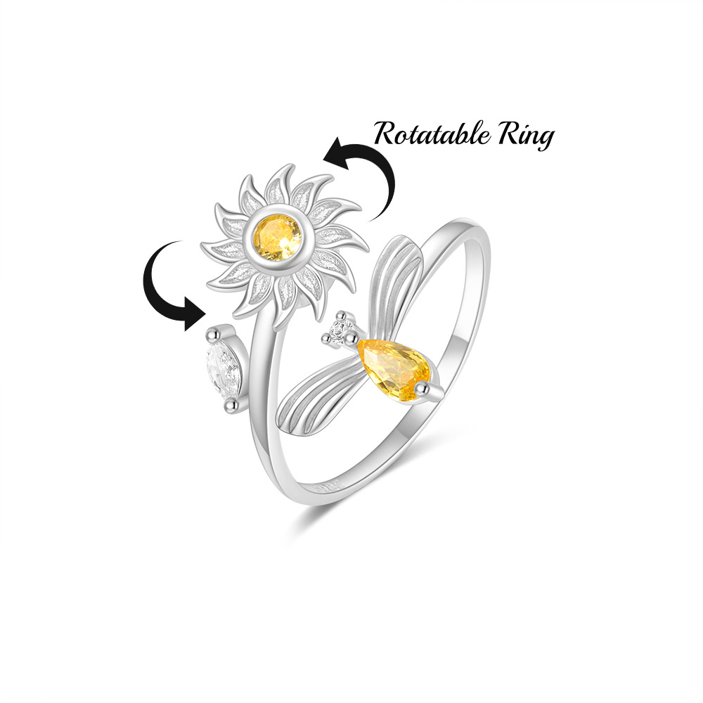 2g Weight Zircon Inlay Material Anxiety Ring, Open Rings Classification Adjustable Ring Size 1 Piece Quantity Daily Occasion 925 Sterling Silver Material Sun, Moon Pattern All Seasons Season Women's Gender Plating, Inlay Design Sweet, Shiny Style 925 Sterling Silver Zircon Sun Moon Open Rings Anxiety Ring 925 Sterling Silver Rings 41