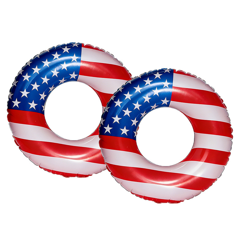 Cross-Border Swimming Ring Pvc Inflatable American Flag Swimming Ring Outdoor Water Toy Inflatable Pool Swimming Ring Lifebuoy