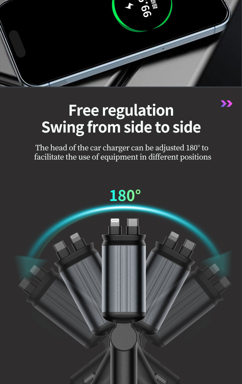 C3 Car Mobile Phone Charger with Fast Charging, Starry Sky Projection Light, Four-In-One Retractable Cable, B1 Car Charger, 120W Fast Charging