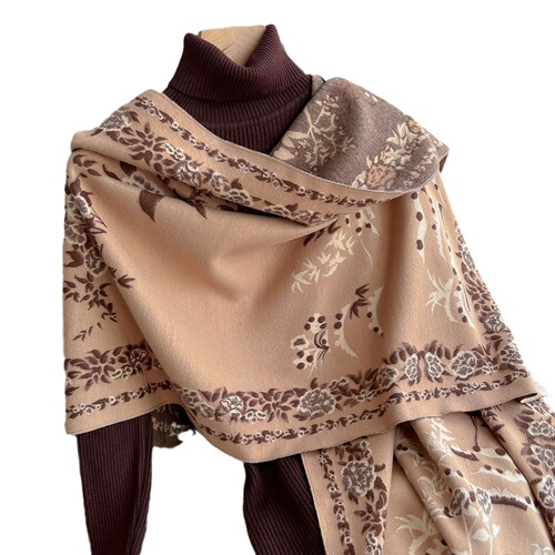 Autumn and winter scarf for women, extra long, air-conditioned room imitation cashmere shawl, fashionable short beard, tassel decoration, warm scarf