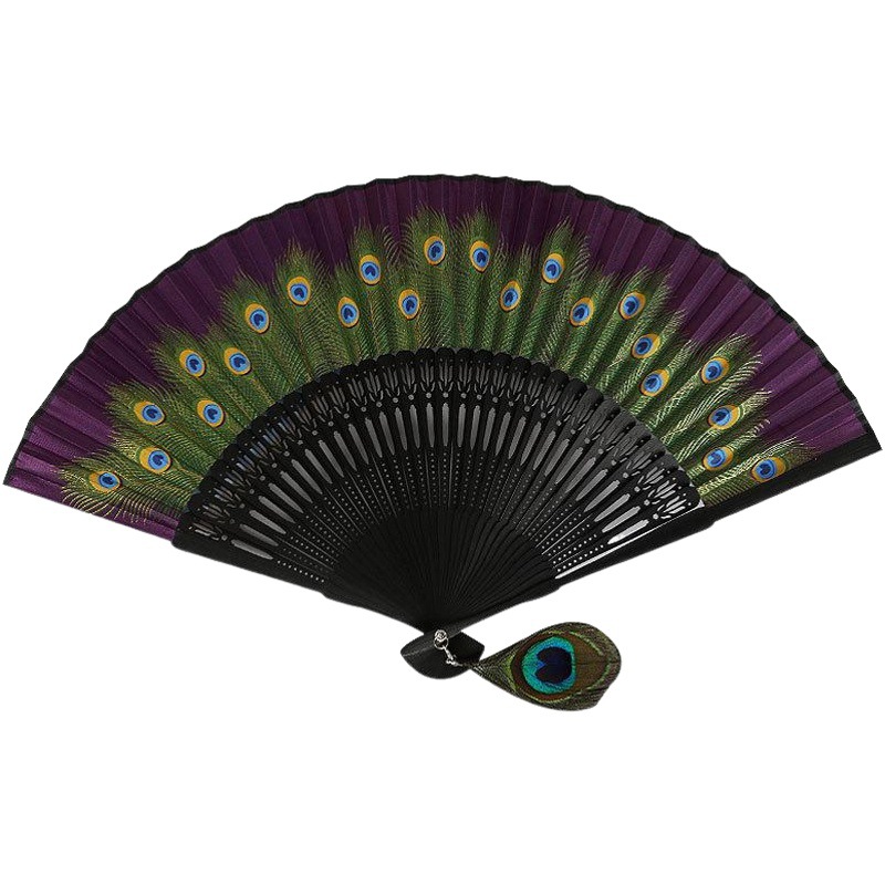 Venta al por mayor ventilador de pavo real estilo chino exquisito ventilador de seda de las mujeres regalo especial ventilador plegable ventilador de baile ventilador femenino