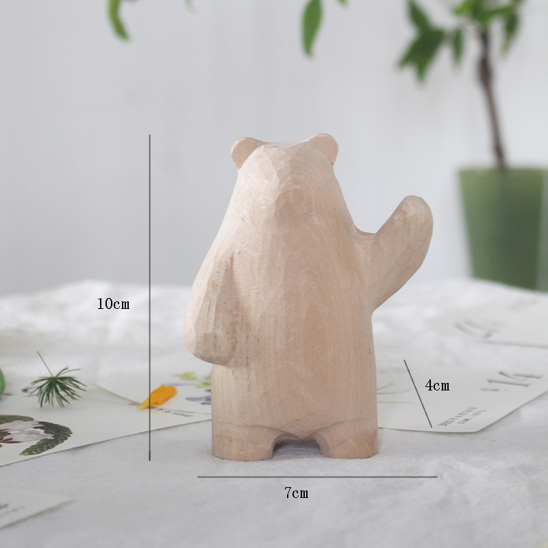 Aoki Fan Animal Natural Wood Color Hand-carved Wooden Home Decor Animal Figurines, Unfinished Animal Ornaments, Can Be Hand-painted Yourself