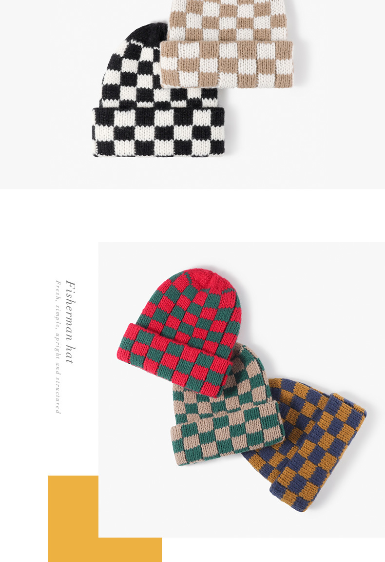 Pălărie unisex din lână în carouri, toate asortate, circumferință mare a capului, față mică, la modă, pălărie rece, căciulă tricotată caldă_voghion.com