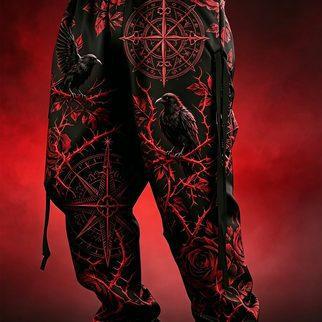 Dark Thorn Raven Magic Pentagram Print Jogger Pants Men's Gothic Loose Drawstring Trousers One Piece Dropshipping