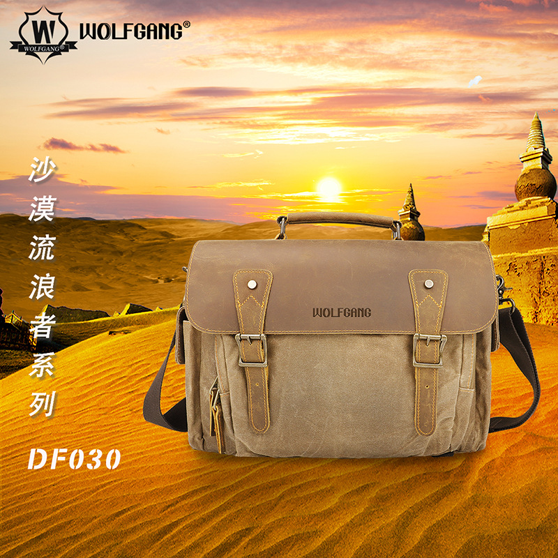 볼프강 사막 방황 시리즈 DF030 대형 어깨 가방 방수 COWHIDE 바틱 캔버스 가방