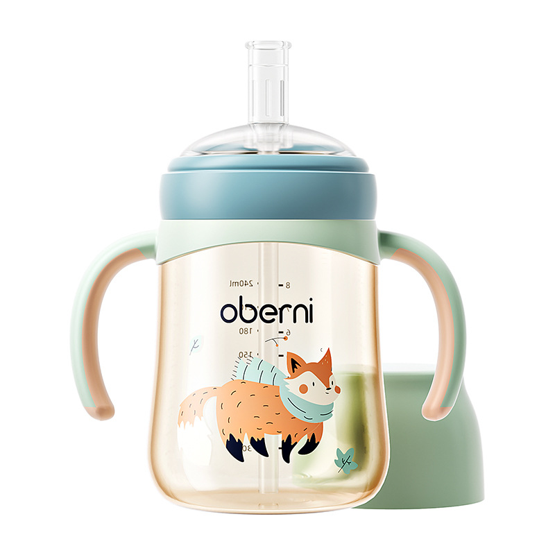 Obeini boca ultra ancha PPSU taza de toneladas de succión suave para niños taza de agua para beber taza de paja para bebés taza para aprender a beber con correa