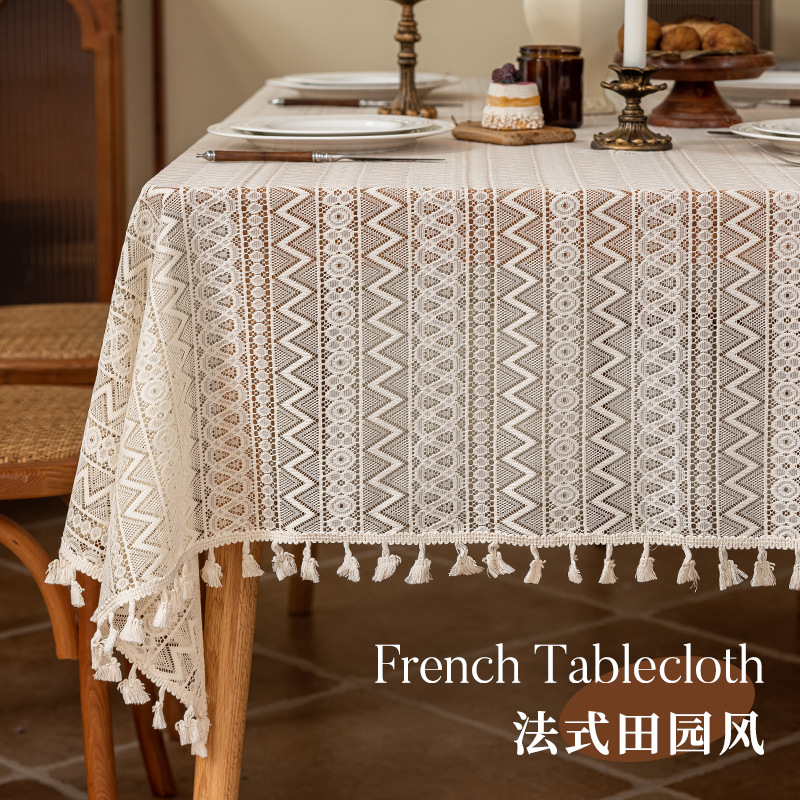 Transfronterizos para la atmósfera de mesa de encaje de alta sensación de tela de mesa a prueba de polvo bordado bordado bordado tela de mesa de té de boda al por mayor