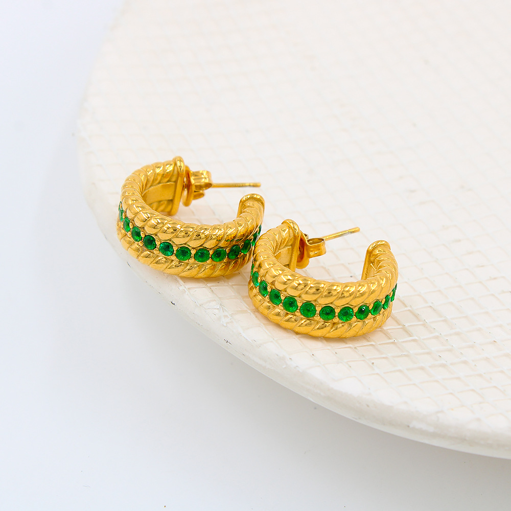 C Shape Pattern Women'S Gender Inlay Design Simple Style Style 1 Pair Simple Style C Shape Inlay Stainless Steel Rhinestones Hoop Earrings