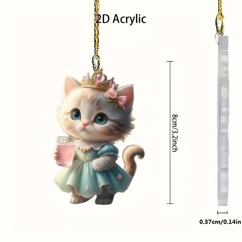 Acrílico nuevo creativo lindo gatito colgante plano transfronterizo espejo retrovisor interior decoración colgante llavero