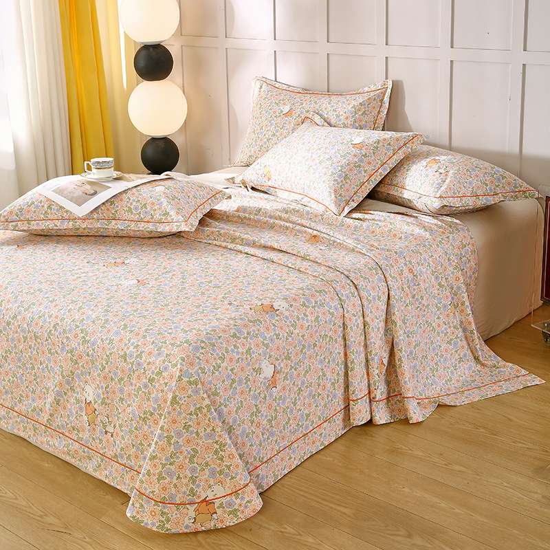 2025 nuevas sábanas de verano fresco una pieza de algodón puro 100 algodón viejo tela gruesa edredón dormitorio individual traje de tres piezas 2