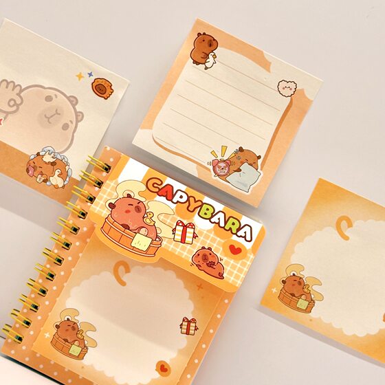 Kapibala Coil Book A7 Horizontal Line Capybara Small Notebook with Post-it Notes suit Book Stationery Student Supplies