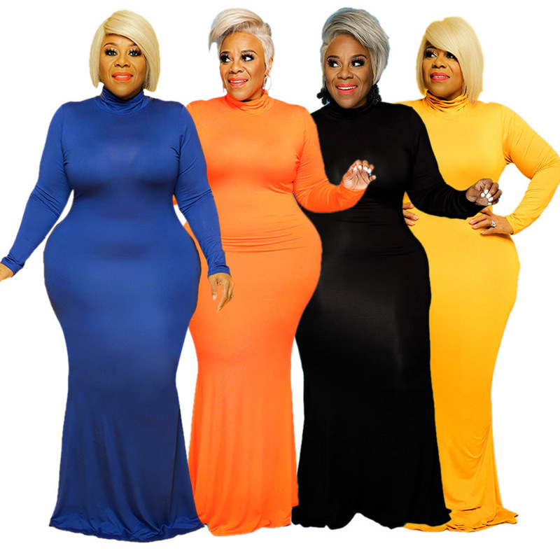 Popular turtleneck women's long sleeve round neck and floor dress long dress cross-border hot sale Amazon AliExpress OPP056