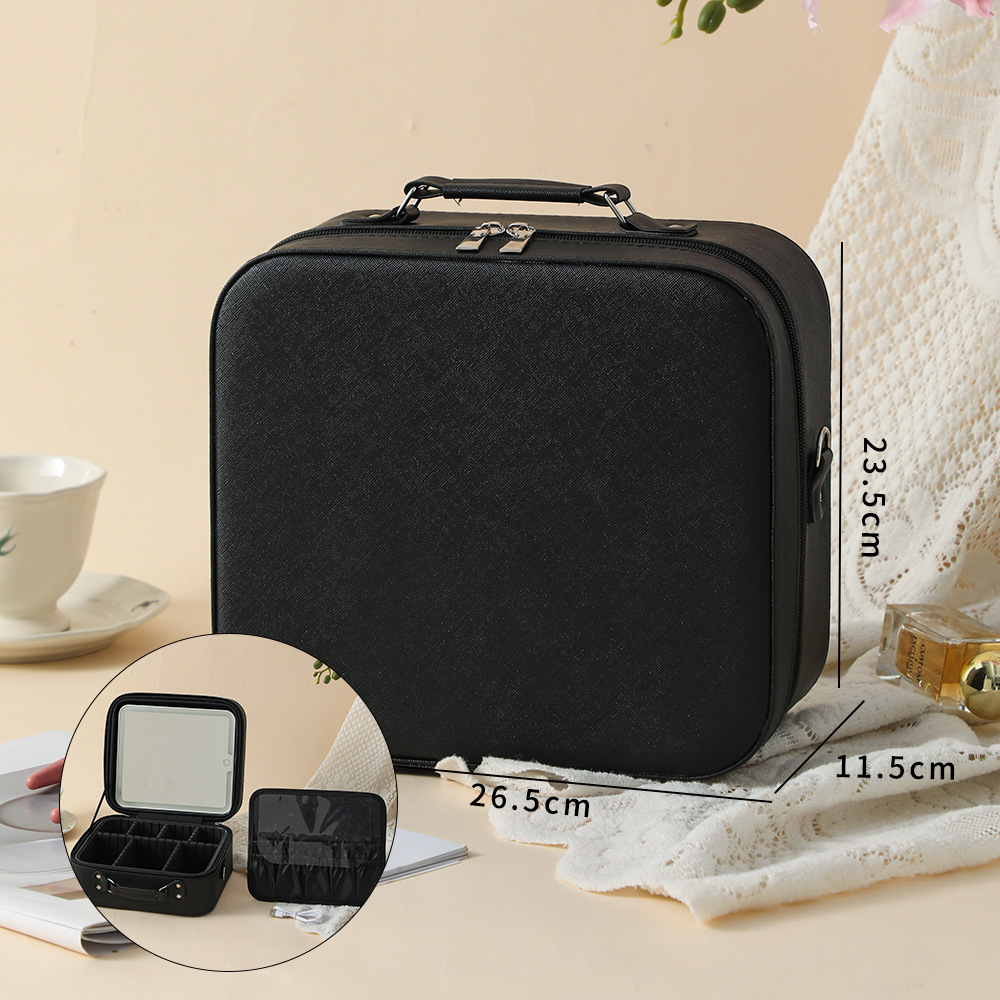 Nueva caja de maquillaje LED simple atmósfera portátil caja de almacenamiento de cosméticos de gran capacidad de cuero PU