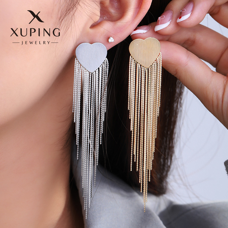 Pulsera de acero inoxidable Xuping joyería de acero inoxidable largo bordado amor aretes personalidad exagerada europea y americana moda OL aretes chapados en oro aretes