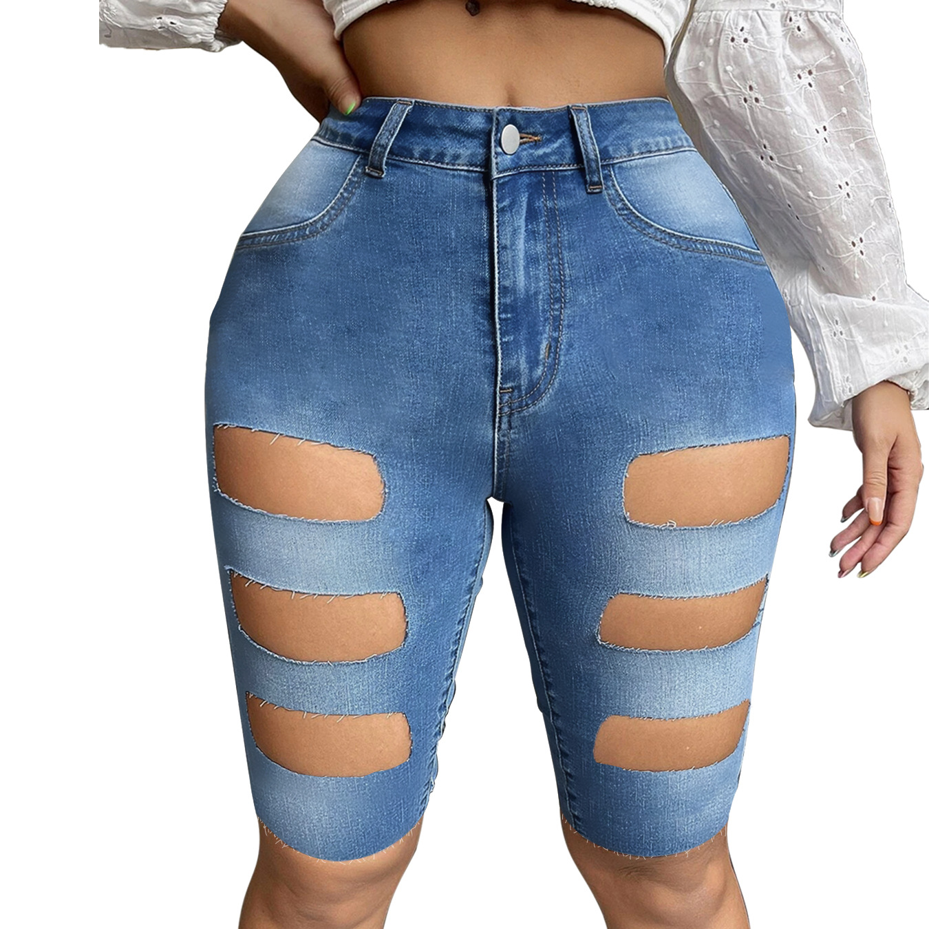 high waist ripped denim shorts NSWL118979