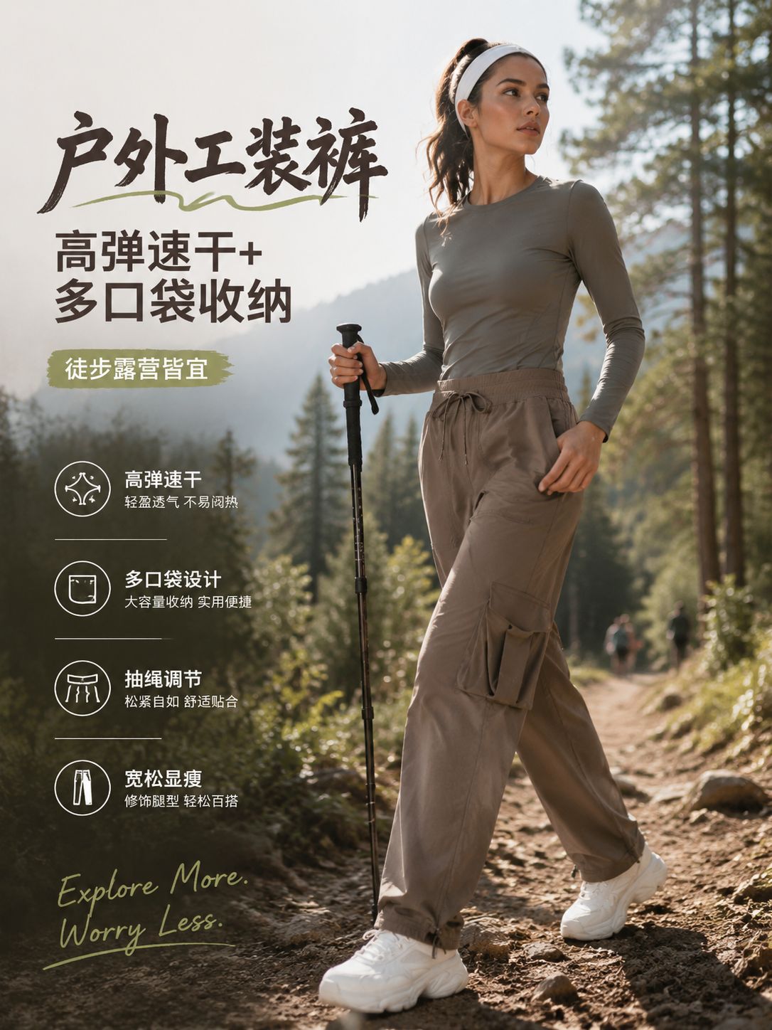 New Outdoor Running Sports Trousers Lightweight Quick-drying Fitness Pants Multi-pocket Wide-leg Workwear Casual Pants D25001