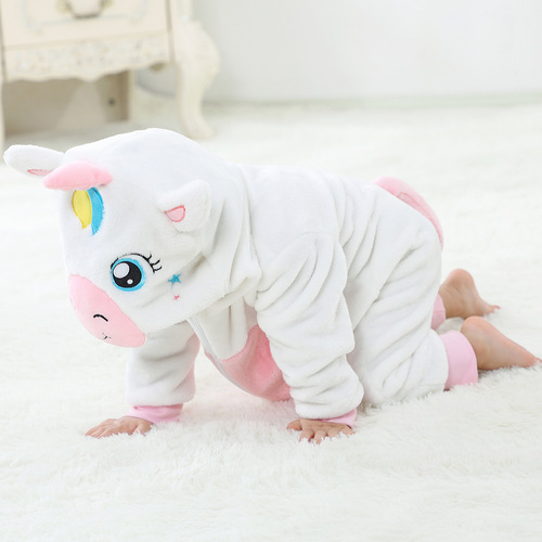 MICHLEY cross-border new infant and toddler harem infant and toddler flannel crawling suit children's cartoon animal one-piece