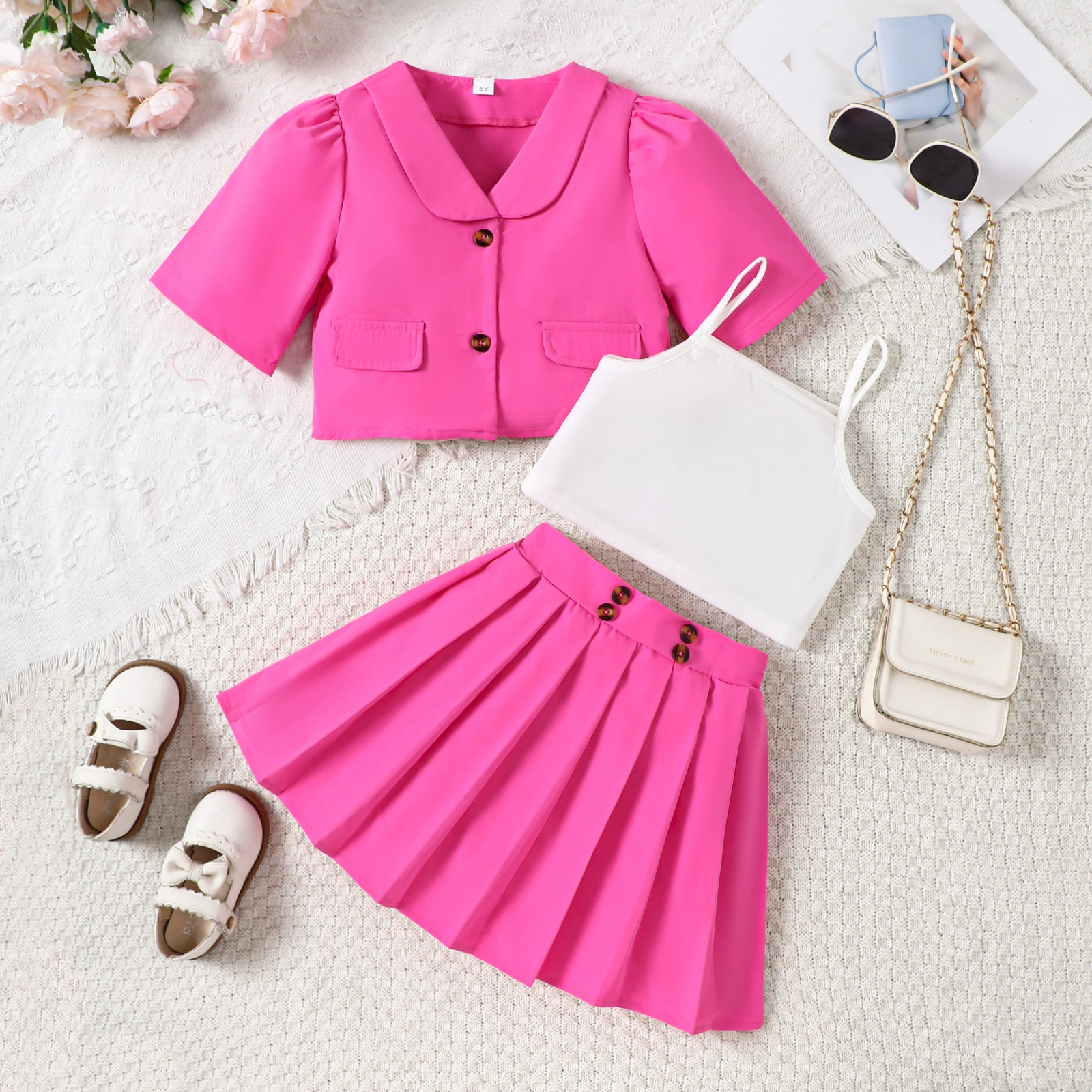 宝薪 Trend set, топ с чашками, plisеированная юбка, костюм, детская одежда, европейский стиль