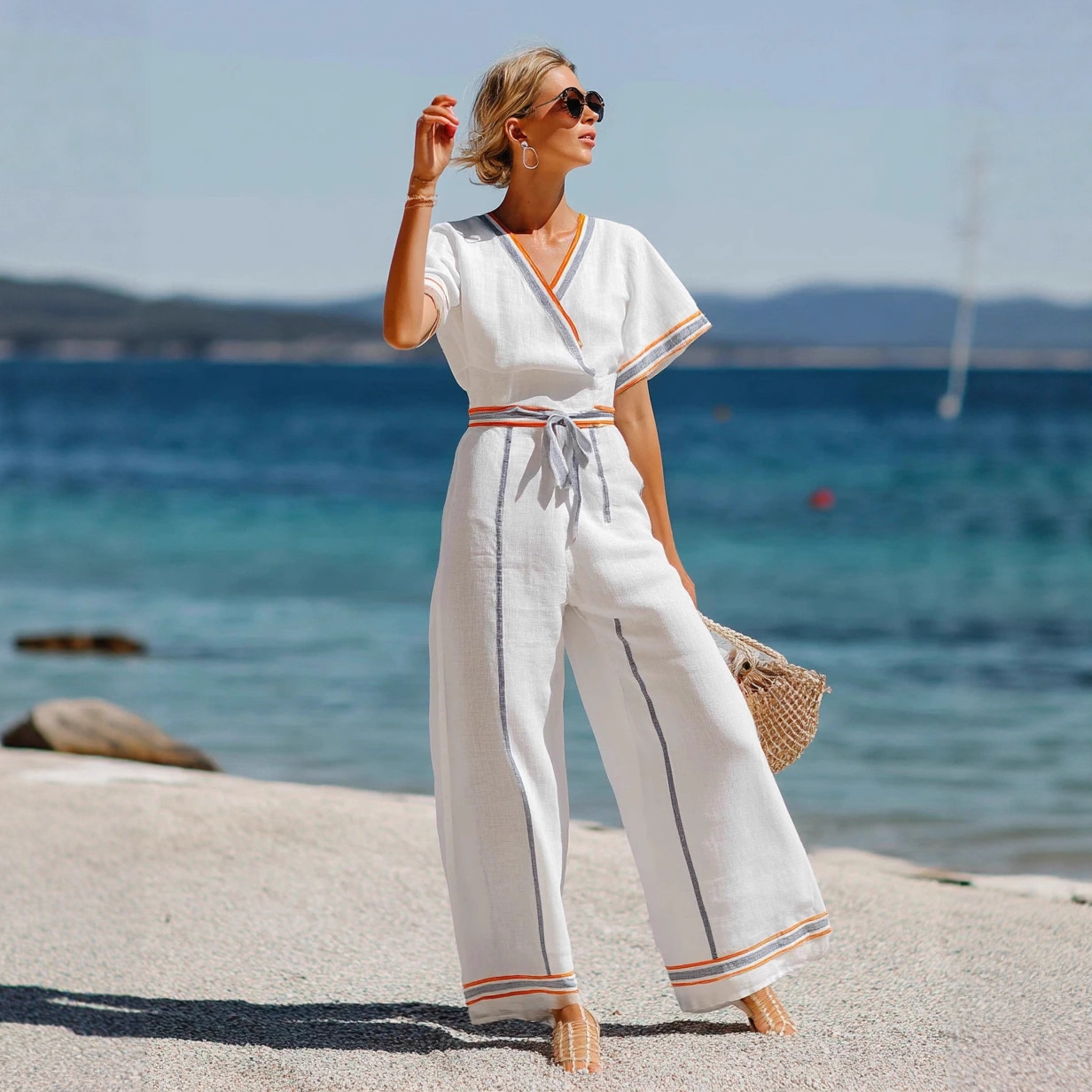 2025 Amazon Temu Cross-Border European and American Casual Fashion Elegant V-Neck Independent Station New Women's Jumpsuit