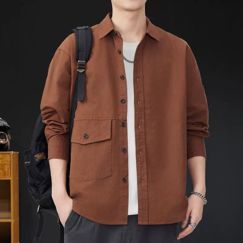 Американская рубашка мужская куртка с длинными рукавами весной 2025 новый повседневная рубашка высокого класса приливная одежда большой размер весна и осень