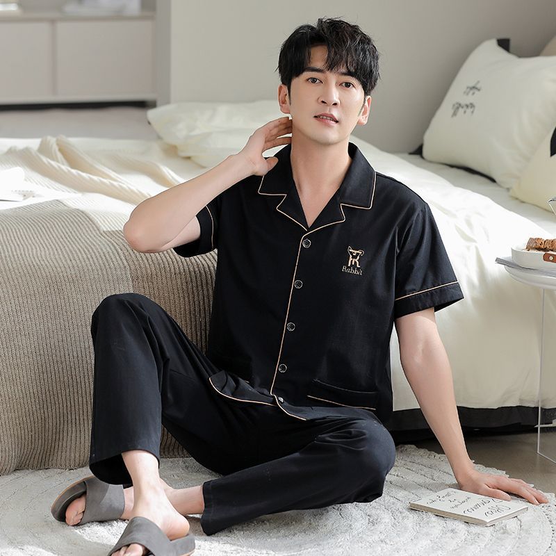 Pijamas de los hombres pantalones de algodón de verano de manga corta ropa para el hogar traje de algodón de talla grande