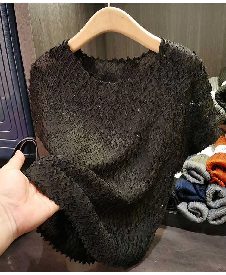 Áo thun cổ tròn dáng rộng tay ngắn xếp ly bèo nhún mùa hè — Màu đen, Màu xanh navy, Màu đỏ hoa hồng, Màu trắng chi tiết 21