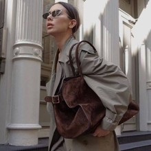 TR 公文包手提margaux15磨砂麂皮极简row风小众女包大容量真皮包