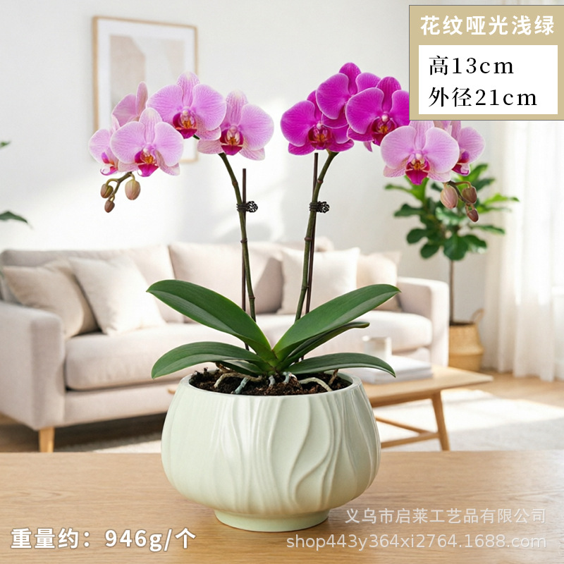 Cerámica orquídea mariposa maceta especial ins crema viento alto sentido decoración del hogar verde cerámica maceta grande image 23